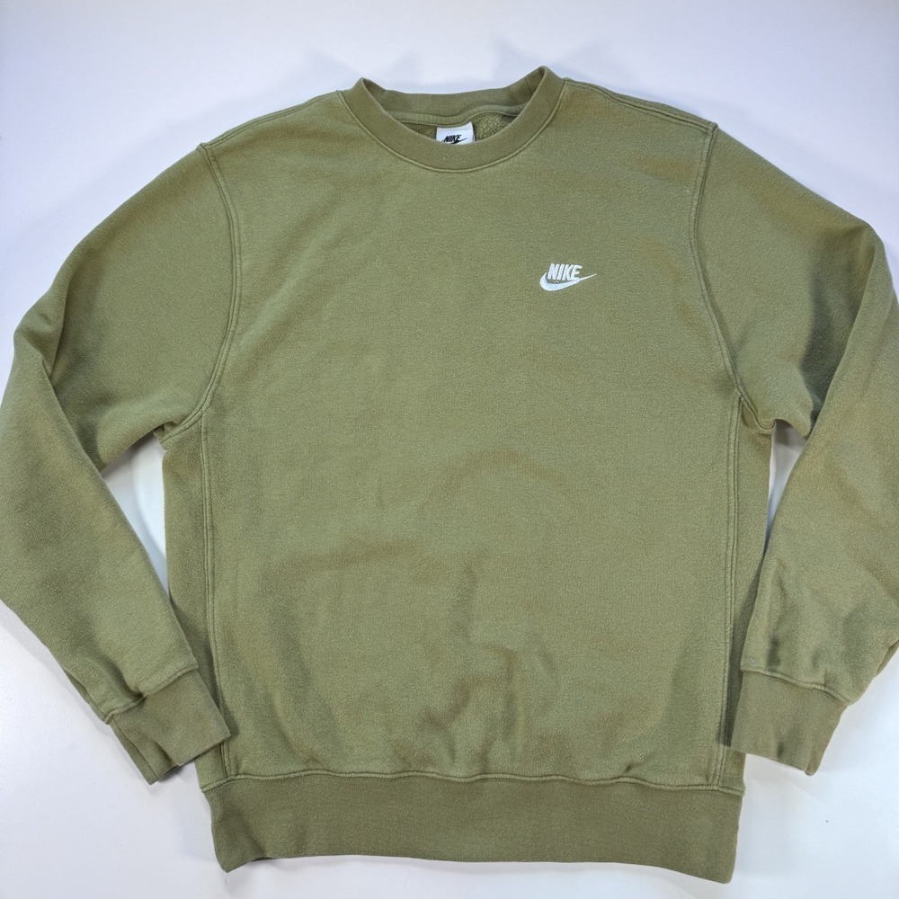 NIKE Sportswear Club Fleece Crewneck Sweatshirt Logo Mens Small Green BV2662-334